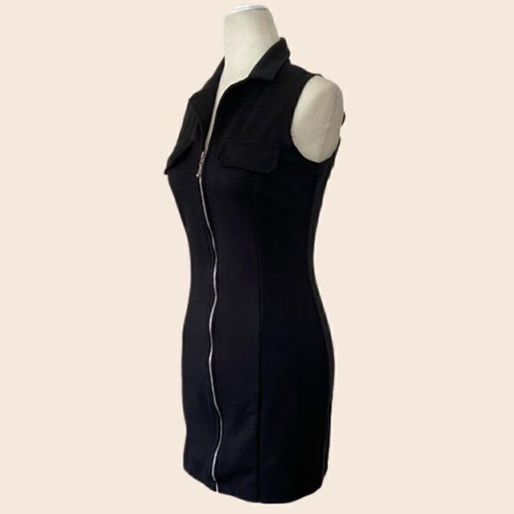 Black Vintage 90's Zip Up Bodycon Mini Dress Size 3 (4 Women's) - Picture 2 of 10